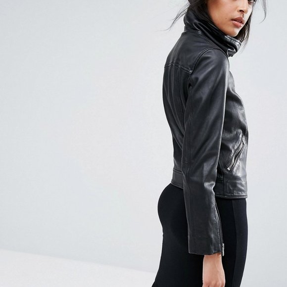 All Saints Lewin Leather Biker Jacket in Black, Size US 4 Small - Picture 14 of 16